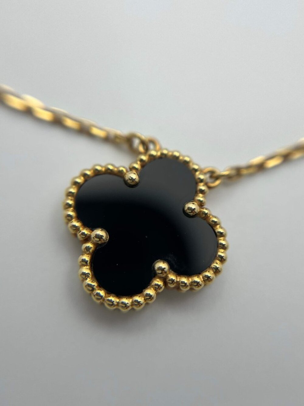 Van Cleef & Arpels Vintage Alhambra Onyx Necklace 18K Yellow Gold
